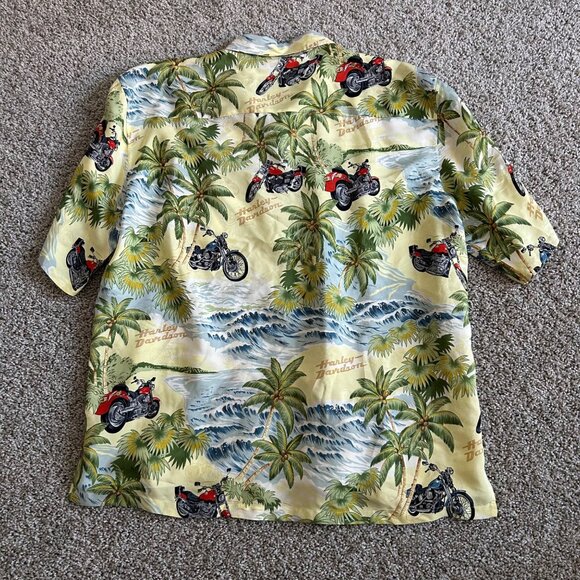 Harley-Davidson Tori Richard 2XL Hawaiian Shirt 100% Silk Palm & Motorcycles - Picture 9 of 11